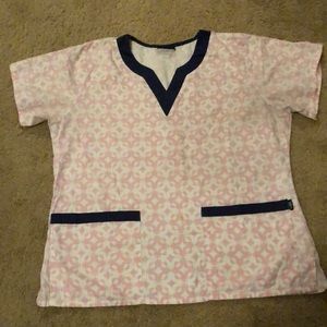 Pink and navy scrub top